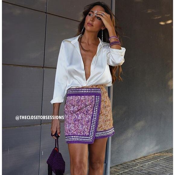 ZARA Multicolor High-Waisted Embellished Mini Skirt NWT Size S - Picture 7 of 16